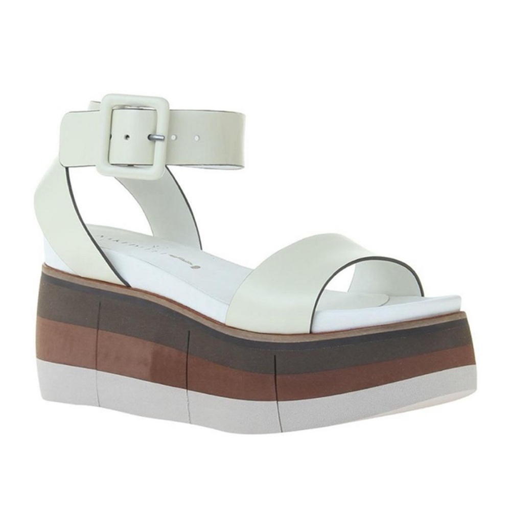 NAKED FEET Altezza Ice White Platform Wedge Sandal Wood Look Layered EVA Sole8.5